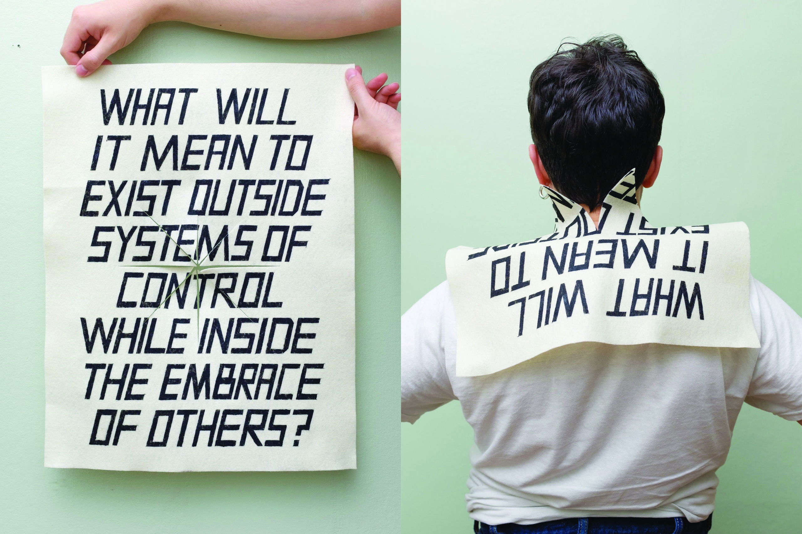 Nat Pyper, Even When..., hand-printed felt wearable (2021). Photo: Nat Pyper.